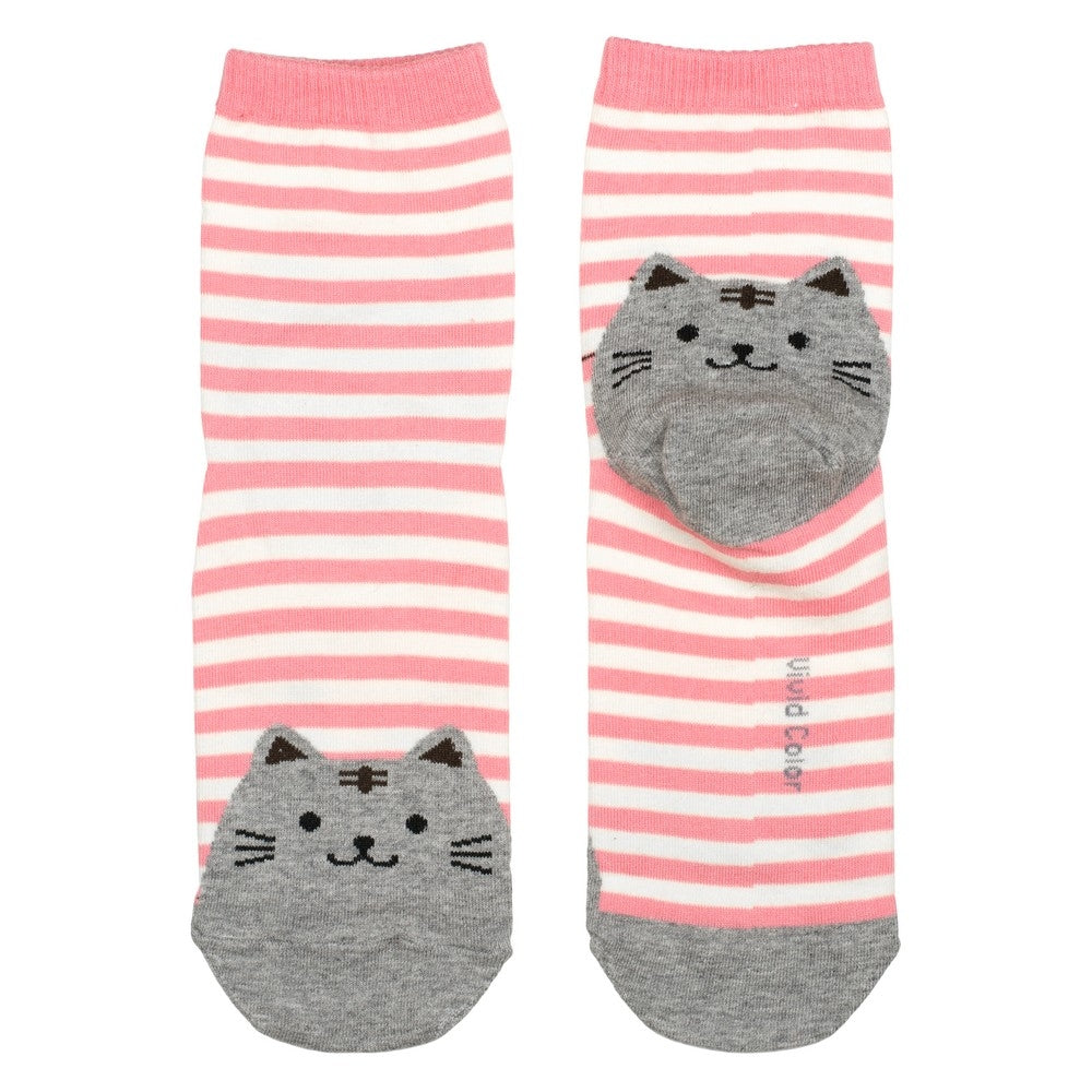 Ladies stripey cat toes pink socks made of cotton & spandex