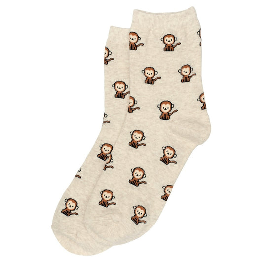 Ladies tiny animal monkey beige socks made of cotton & spandex