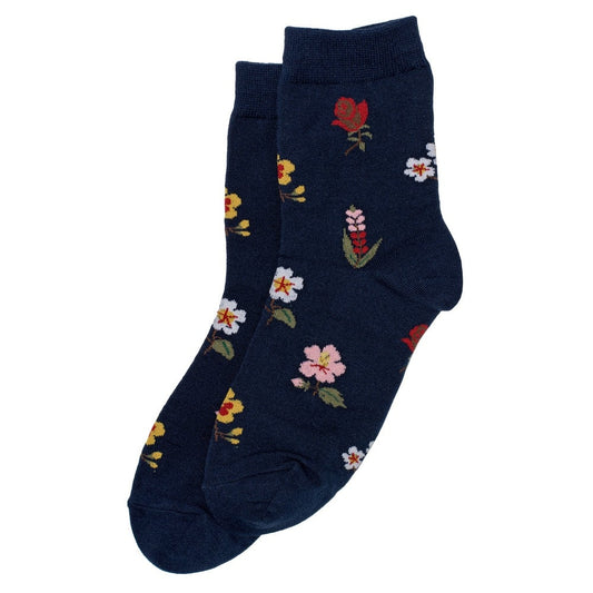 Ladies Flora Navy Blue Socks