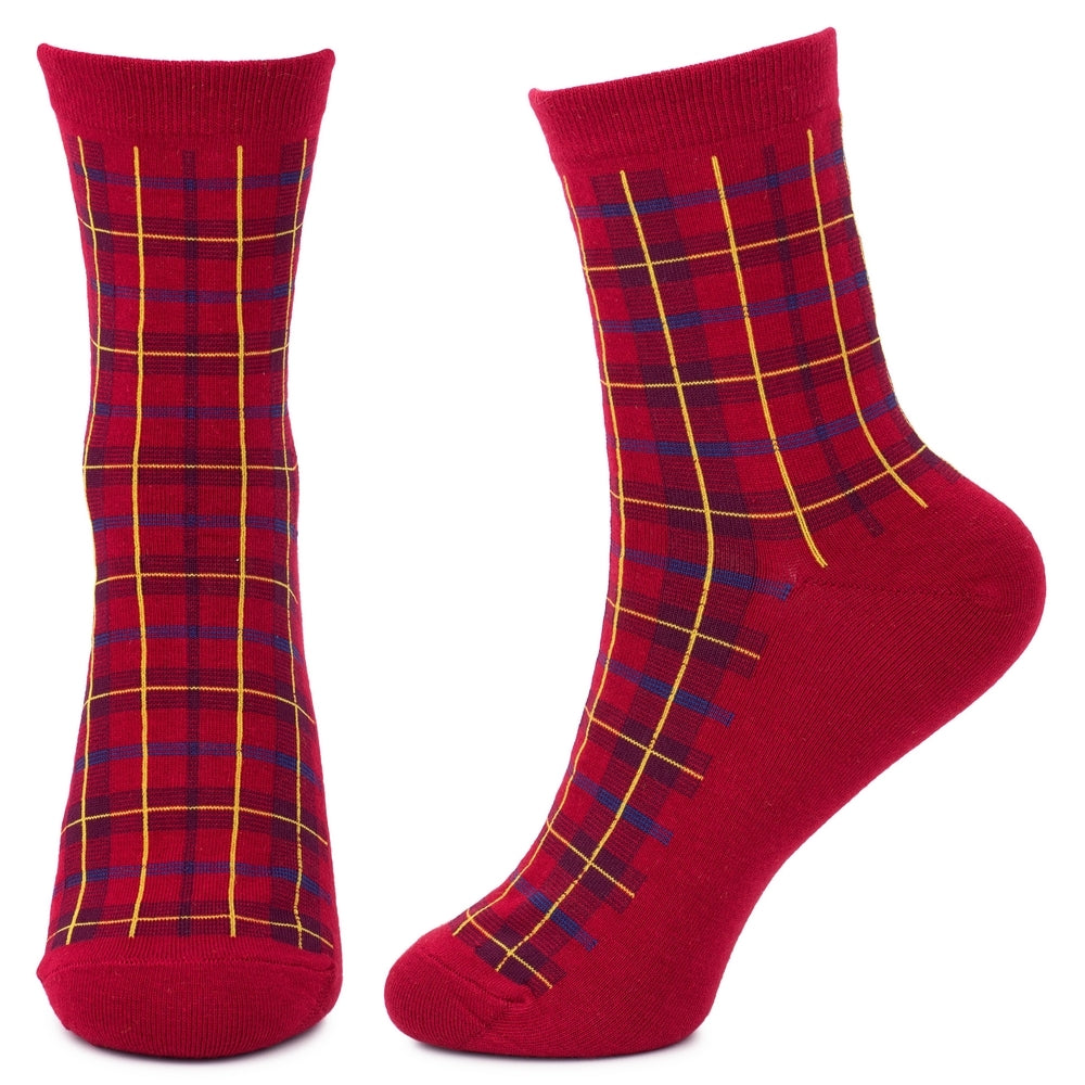 Ladies Tartan Check Red Socks