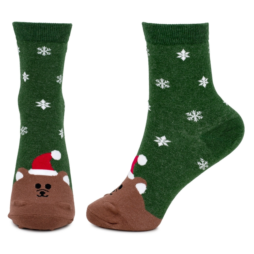 Ladies Santa Bear Socks – Green
