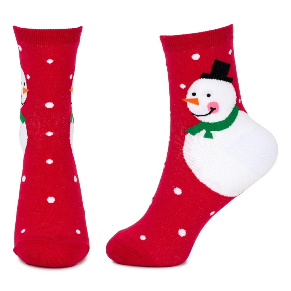 Ladies Snowman Heel Christmas Socks – Red