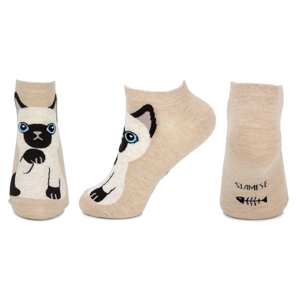 Ladies Ankle Siamese Cat Beige Socks