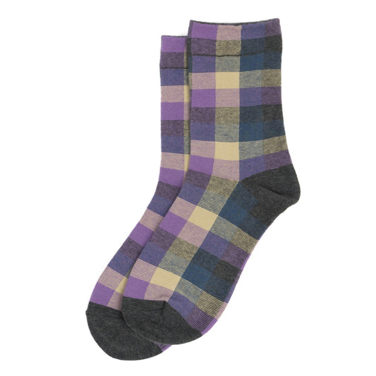 Ladies cool tone purple check socks made of cotton & spandex