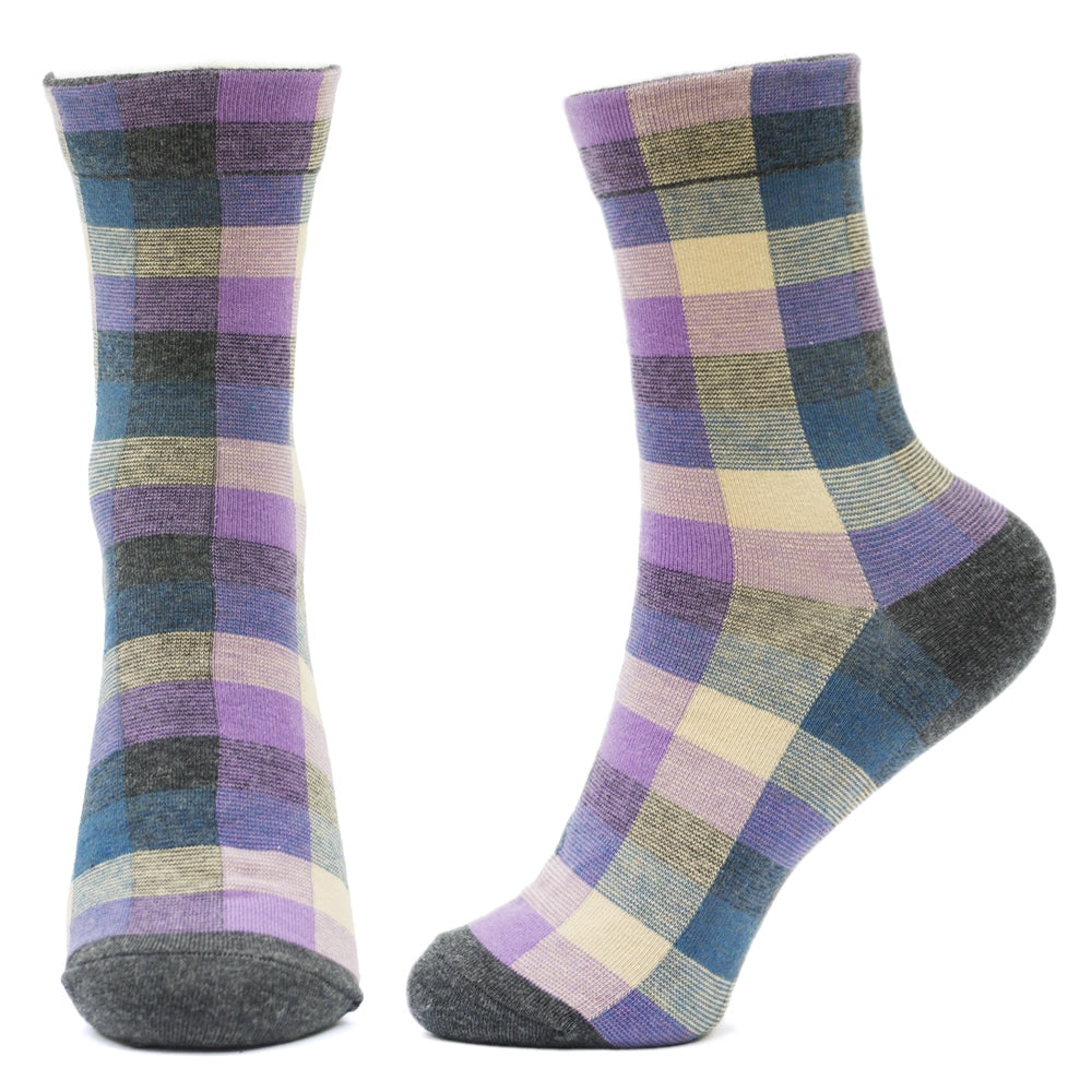 Ladies Cool Tone Purple Check Socks