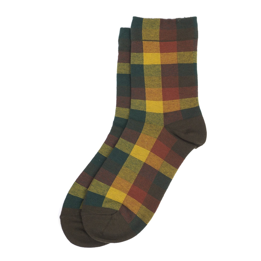 Ladies warm tone red check socks made of cotton & spandex