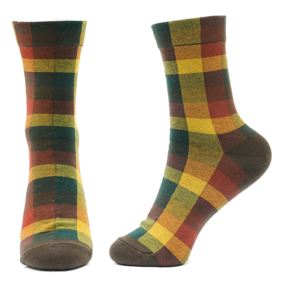 Ladies Warm Tone Red Check Socks