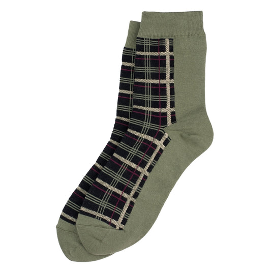 Ladies winter tartan green check socks made of cotton & spandex