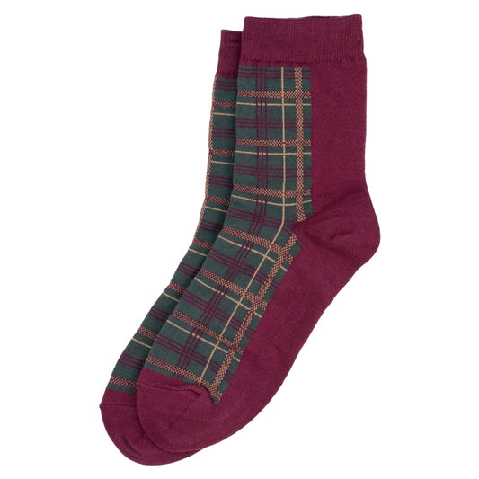 Ladies winter tartan burgundy check socks made of cotton & spandex