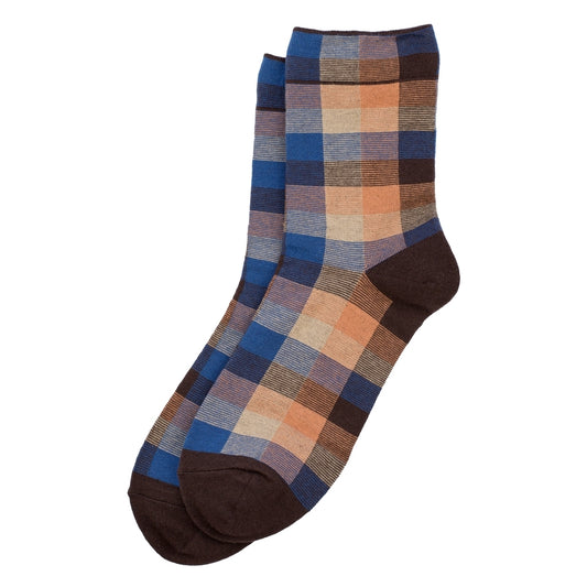 Ladies cool tone brown check socks made of cotton & spandex