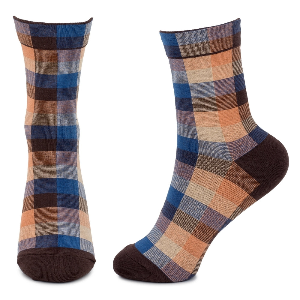 Ladies Cool Tone Brown Check Socks