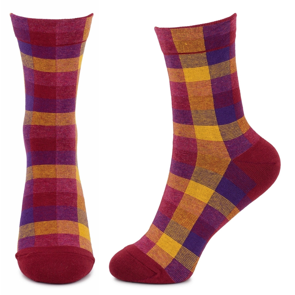 Ladies Sunset Tone Red Check Socks