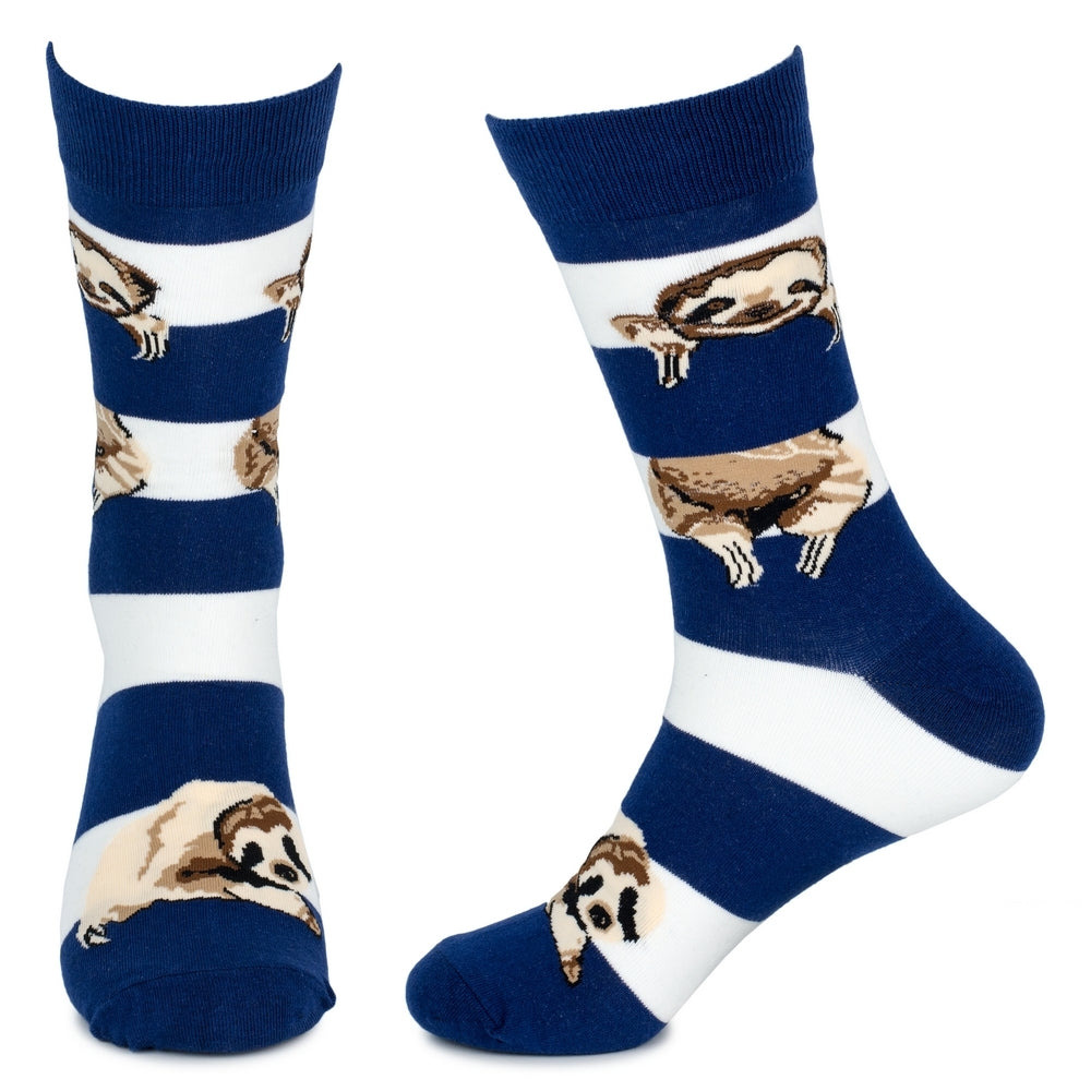 Men's Stripe Sloth Blue & White Socks