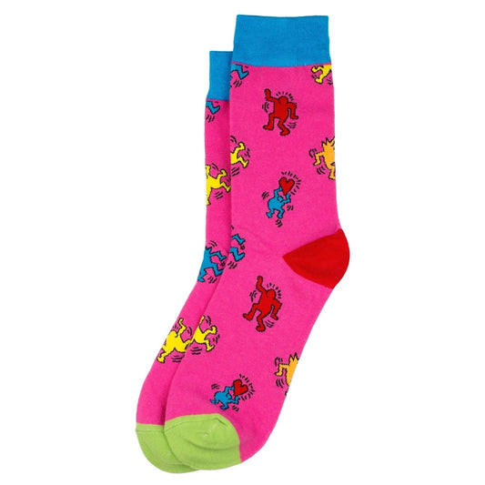 Ladies Inspired By Keith Haring - Pop Art Crowd Pink Socks