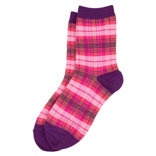Ladies Tartan Mix Pink Socks