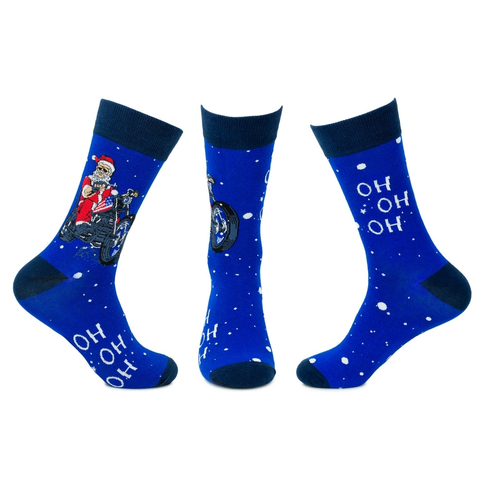 Men's Biker Santa Christmas Socks – Blue