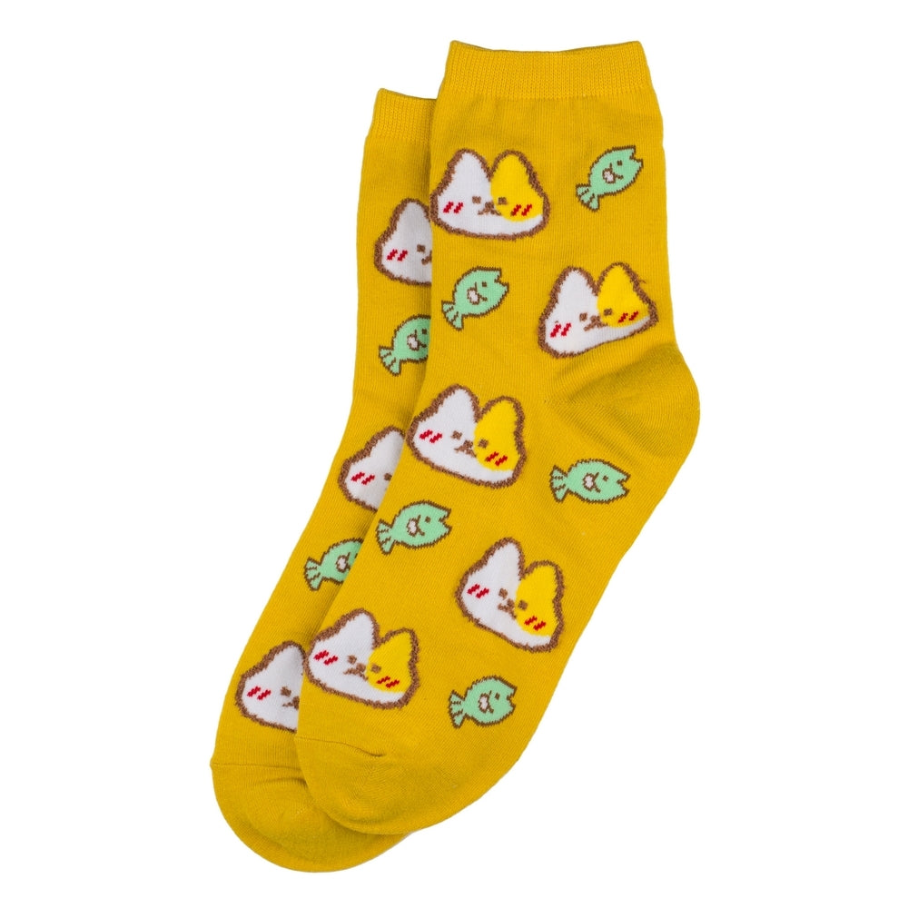Ladies kawaii cats treats yellow socks made of cotton & spandex