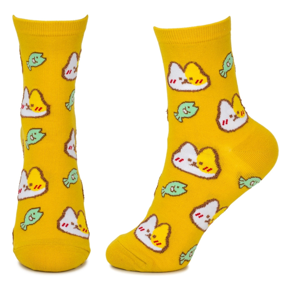 Ladies Kawaii Cats Treats Yellow Socks