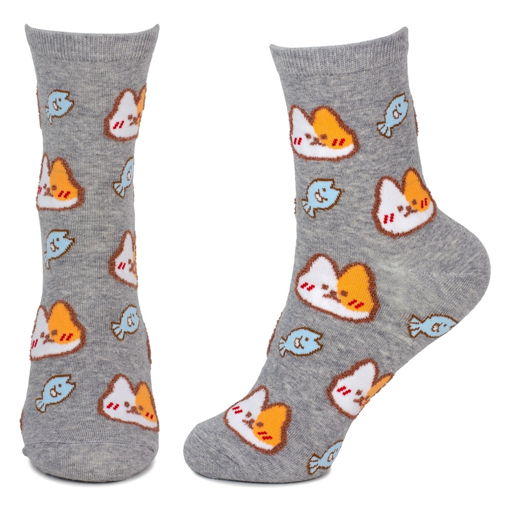 Ladies Kawaii Cats Treats Grey Socks