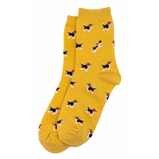 Ladies beagle yellow socks made of cotton & spandex