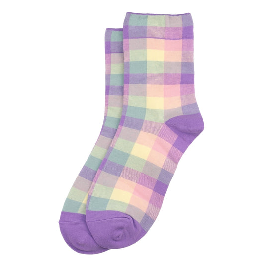 Ladies spring lilac checkers socks made of cotton & spandex