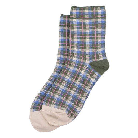 Ladies tartan green checkers socks made of cotton & spandex