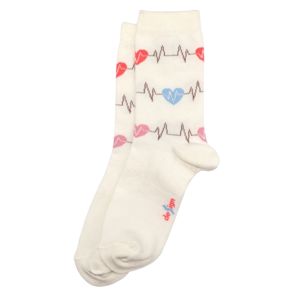Ladies heartbeat cream socks made of cotton & polyester