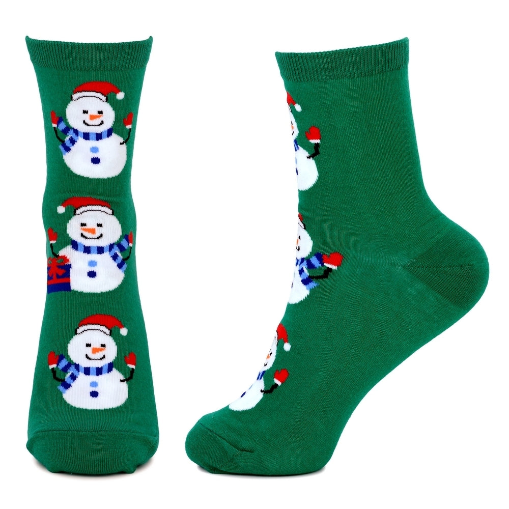 Ladies Jolly Snowman Trio Socks – Green