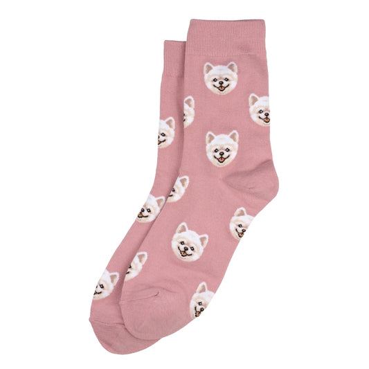 Ladies pom dog pink socks made of cotton & spandex
