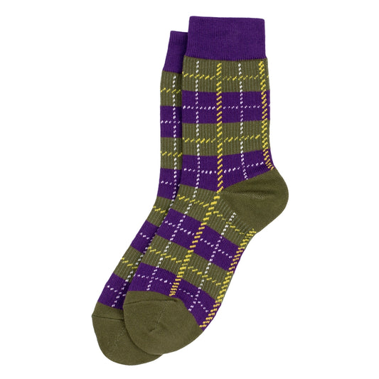 Ladies plaid purple socks made of cotton & spandex