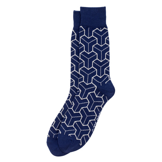 Gents Japanese Box Illusion Blue Socks