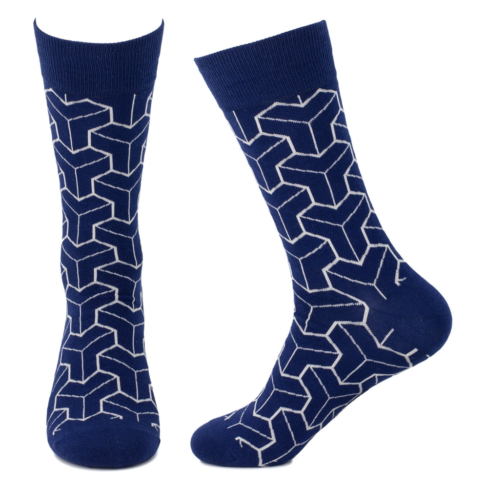 Men's Japanese Box Illusion Blue Socks