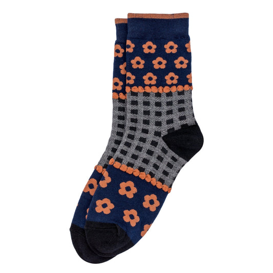 Ladies Artsy Folk Navy Blue Socks