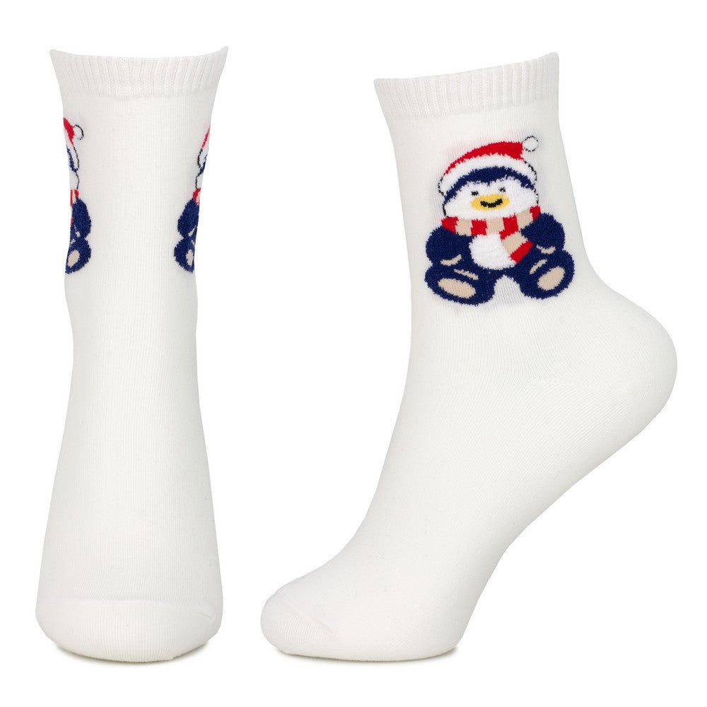 Ladies Cute Fluffy Penguin Socks – White