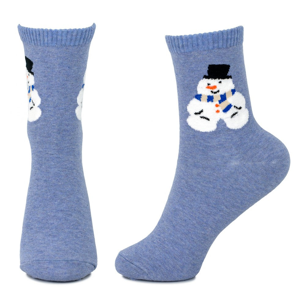 Ladies Cute Fluffy Snowman Socks – Blue