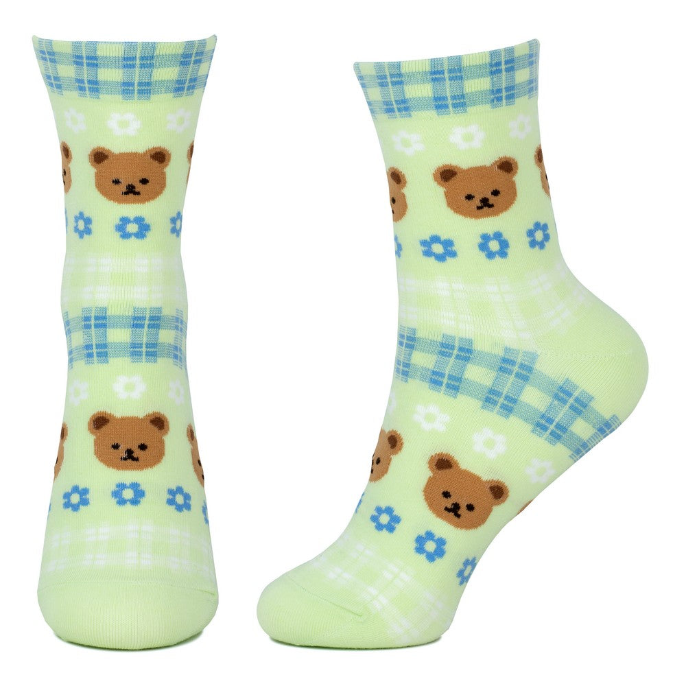Ladies Teddy Bear Green Socks