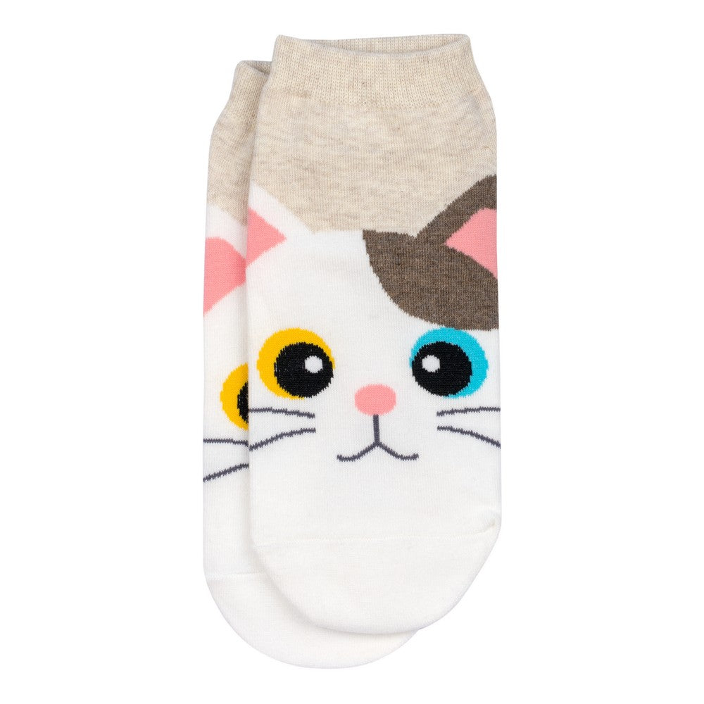 Ladies ankle playful cat beige socks made of cotton & spandex