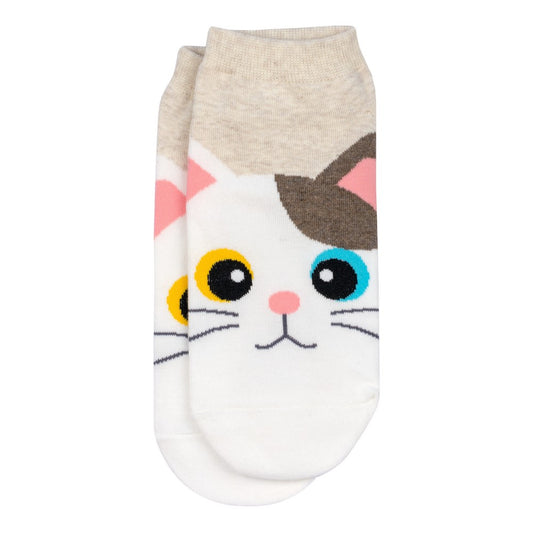 Ladies ankle playful cat beige socks made of cotton & spandex