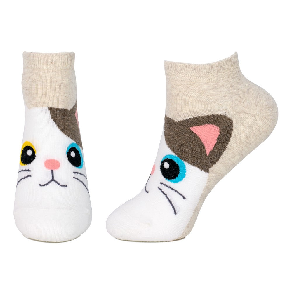 Ladies Ankle Playful Cat Beige Socks