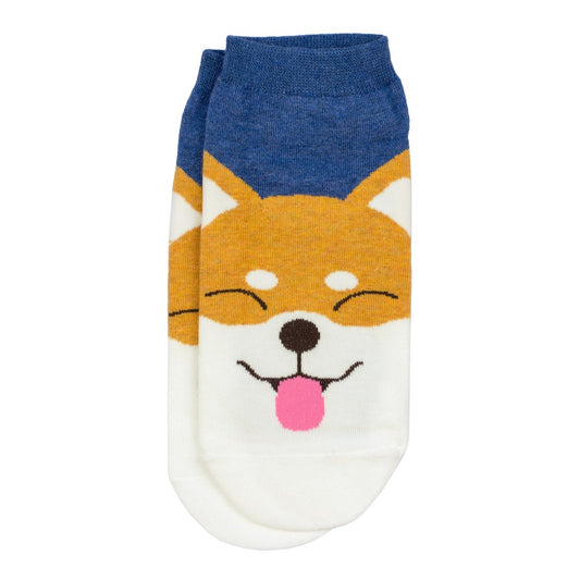 Ladies ankle playful corgi blue socks made of cotton & spandex