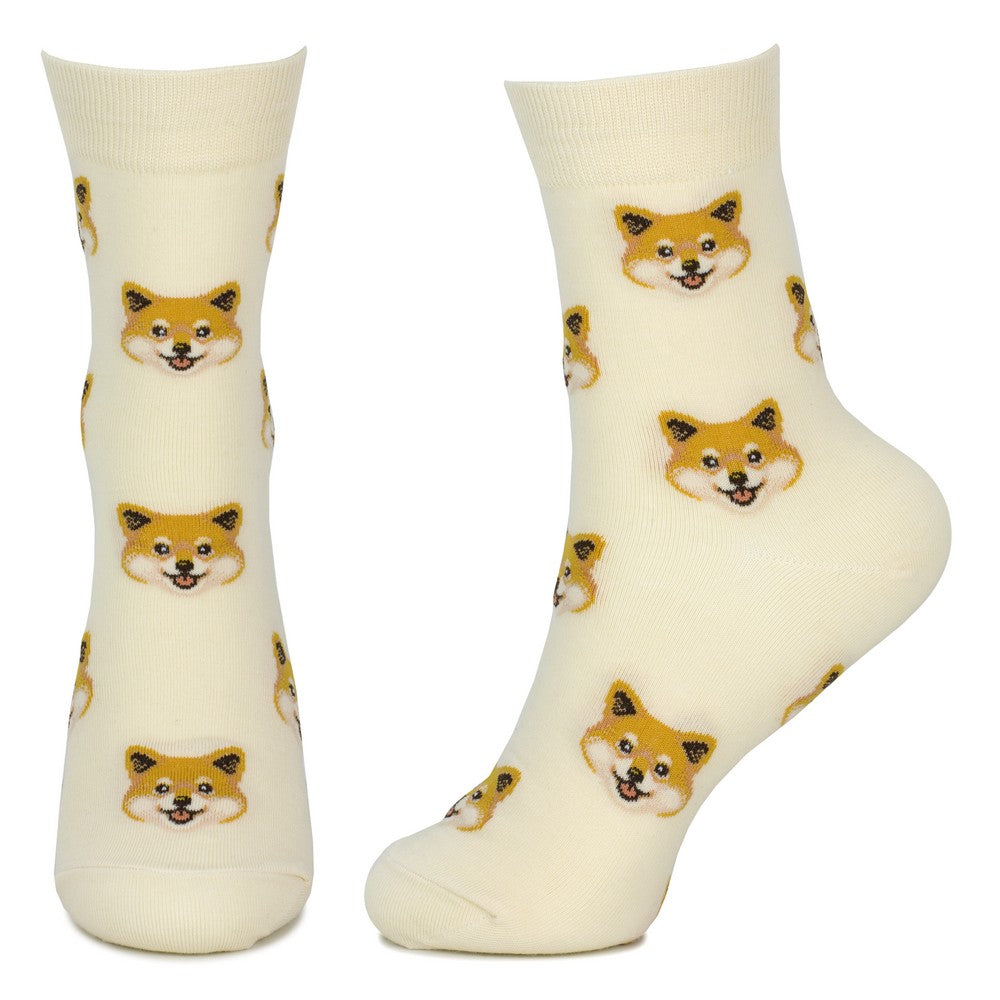 Ladies Mini Dogs Corgi Off-White Socks