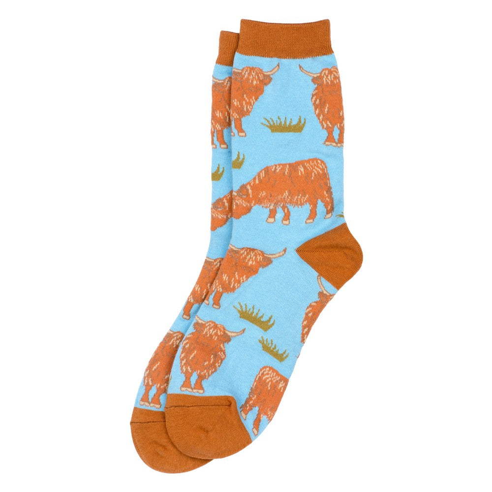 Ladies highland cow blue socks made of Cotton & Polyester