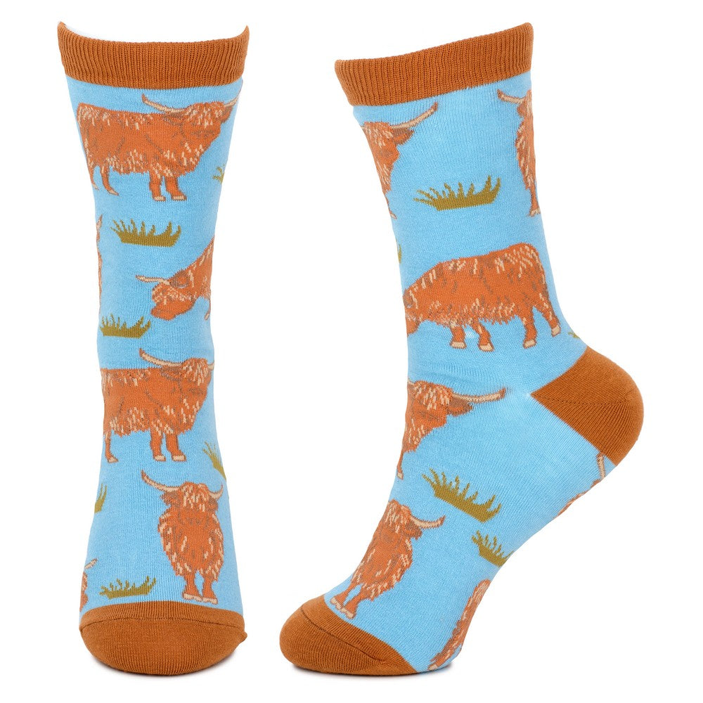 Ladies Highland Cow Blue Socks