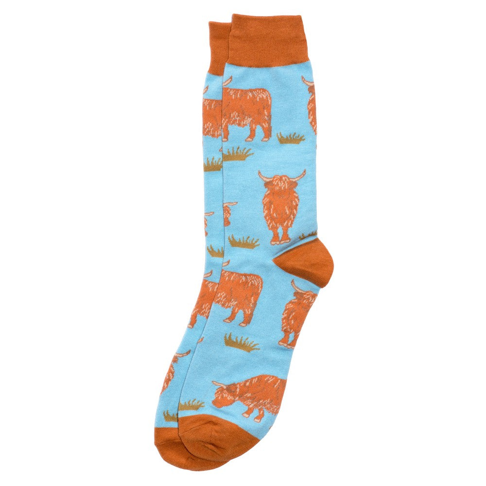Gents highland cow blue socks made of Cotton & Polyester