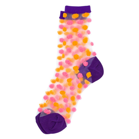 Ladies pom pom purple, orange & pink socks made of Polyester & Nylon