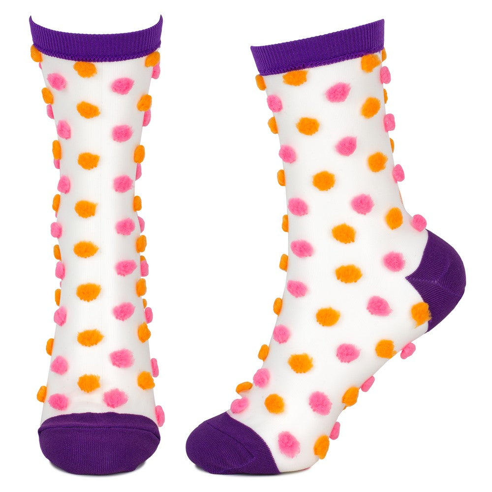 Ladies Pom Pom Purple, Orange & Pink Socks