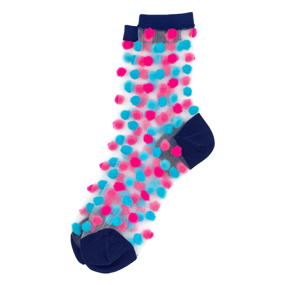 Ladies pom pom blue & pink socks made of Polyester & Nylon