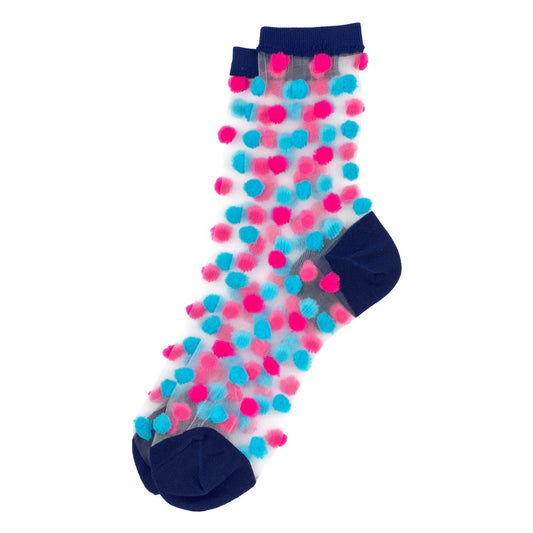 Ladies pom pom blue & pink socks made of Polyester & Nylon