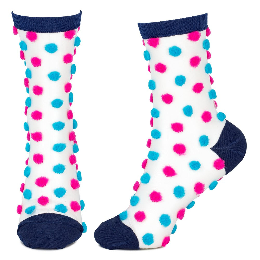 Ladies Pom Pom Blue & Pink Socks