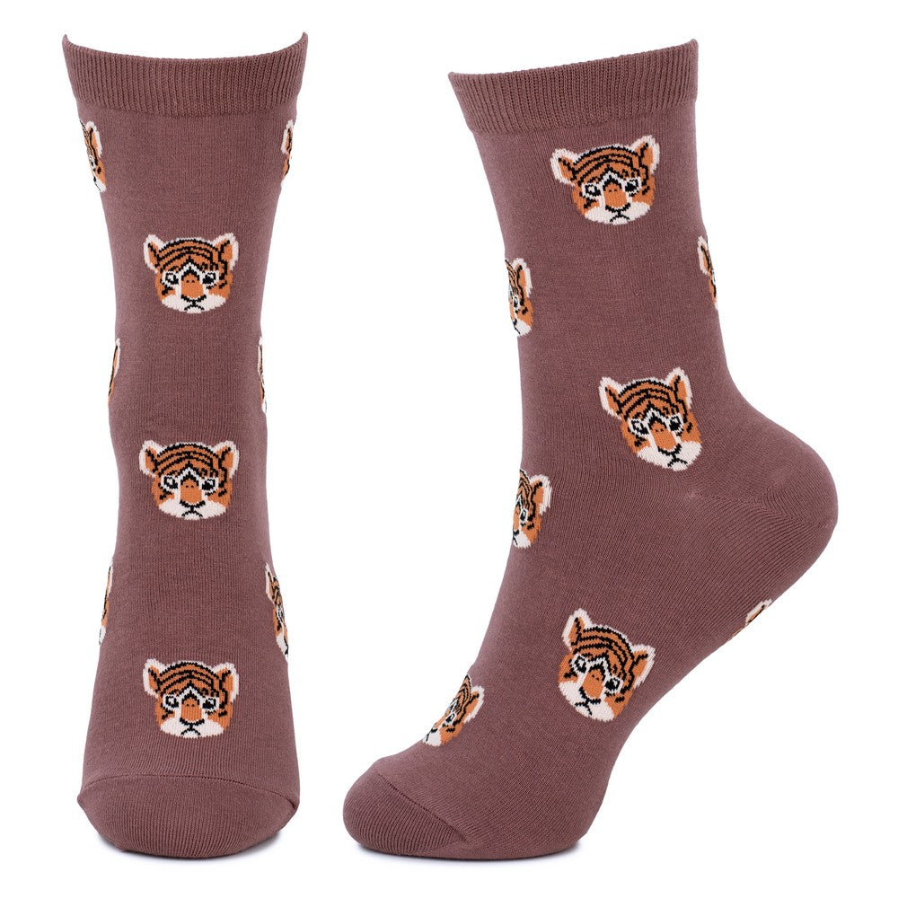 Ladies Tiger Faces Dusty Pink Socks